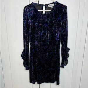 Highline Collective Medium Velour Velvet Long Sleeve Dress - Purple Floral